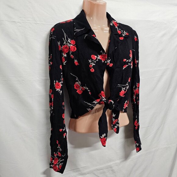Reformation Black Floral Tie Crop Top Women Size S - Picture 5 of 12